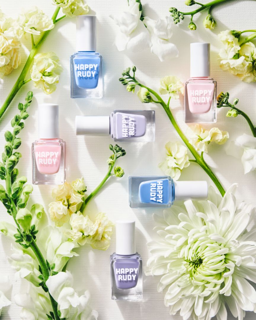 Six-piece nail polish bundle featuring crème and jelly pastels from Happy Rudy's Selfcare Spring collection