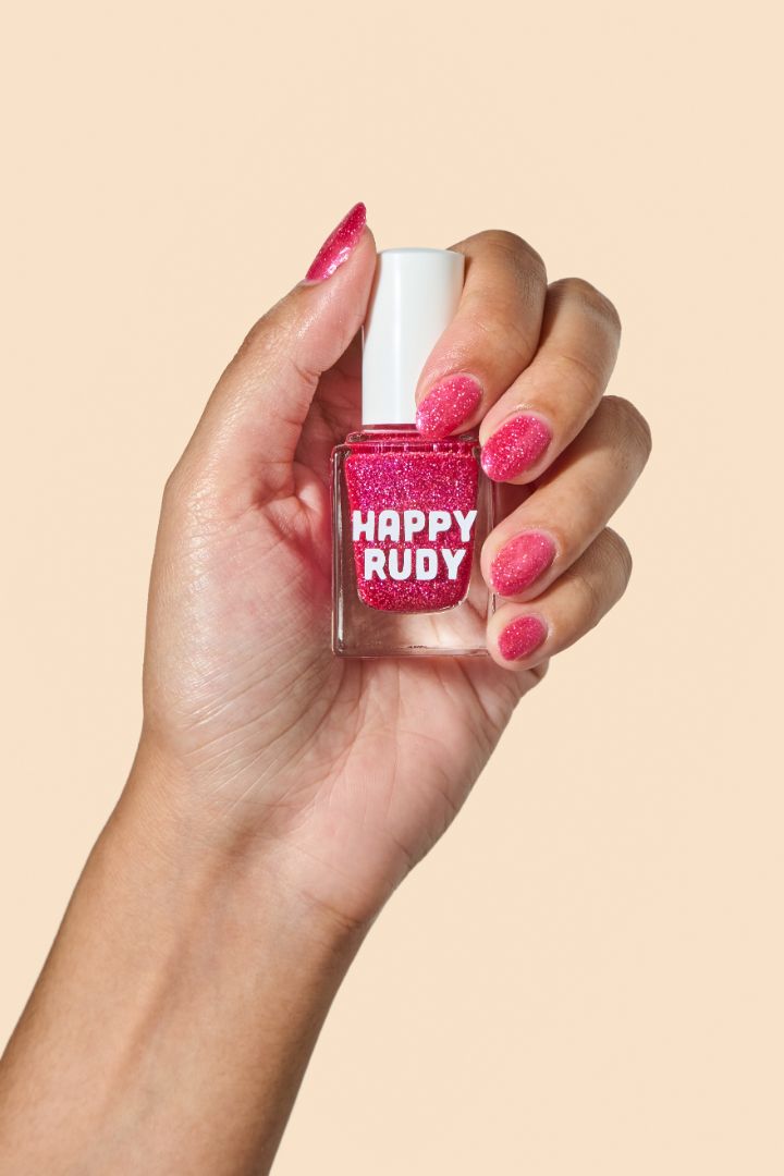 Vibrant pink glitter nail polish with eco-friendly sparkle from the Screen and Sparkles collection.