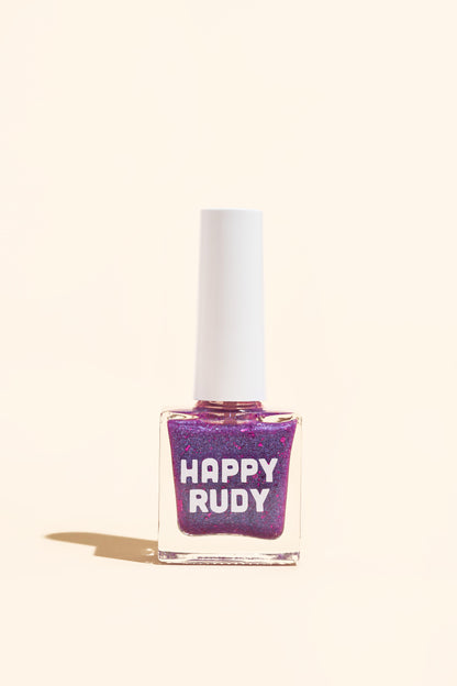 Donna: a vibrant purple jelly nail polish filled with magenta flakies